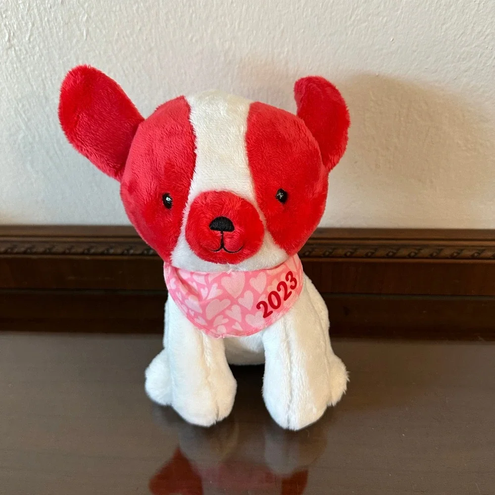 Hallmark 2023 Valentines Day Puppy Dog Plush Red White Heart Bandana Stuffed Toy